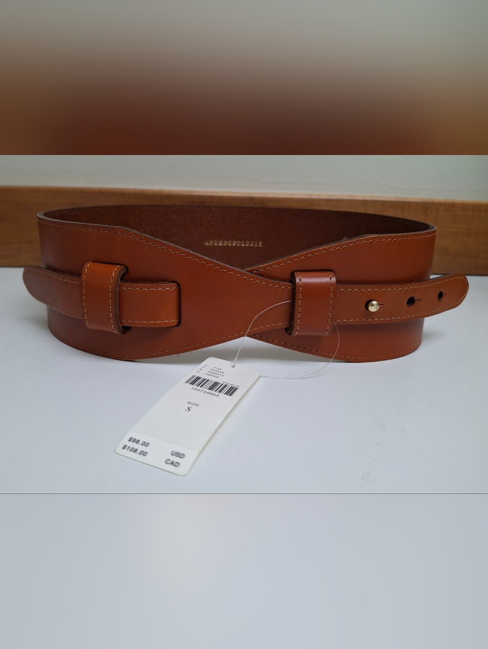 NWT Anthropologie Wide Corset Leather Belt in Chestnut Brown Size Small
